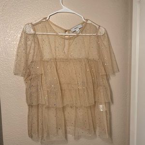 Organza blush pink top with iridescent specs